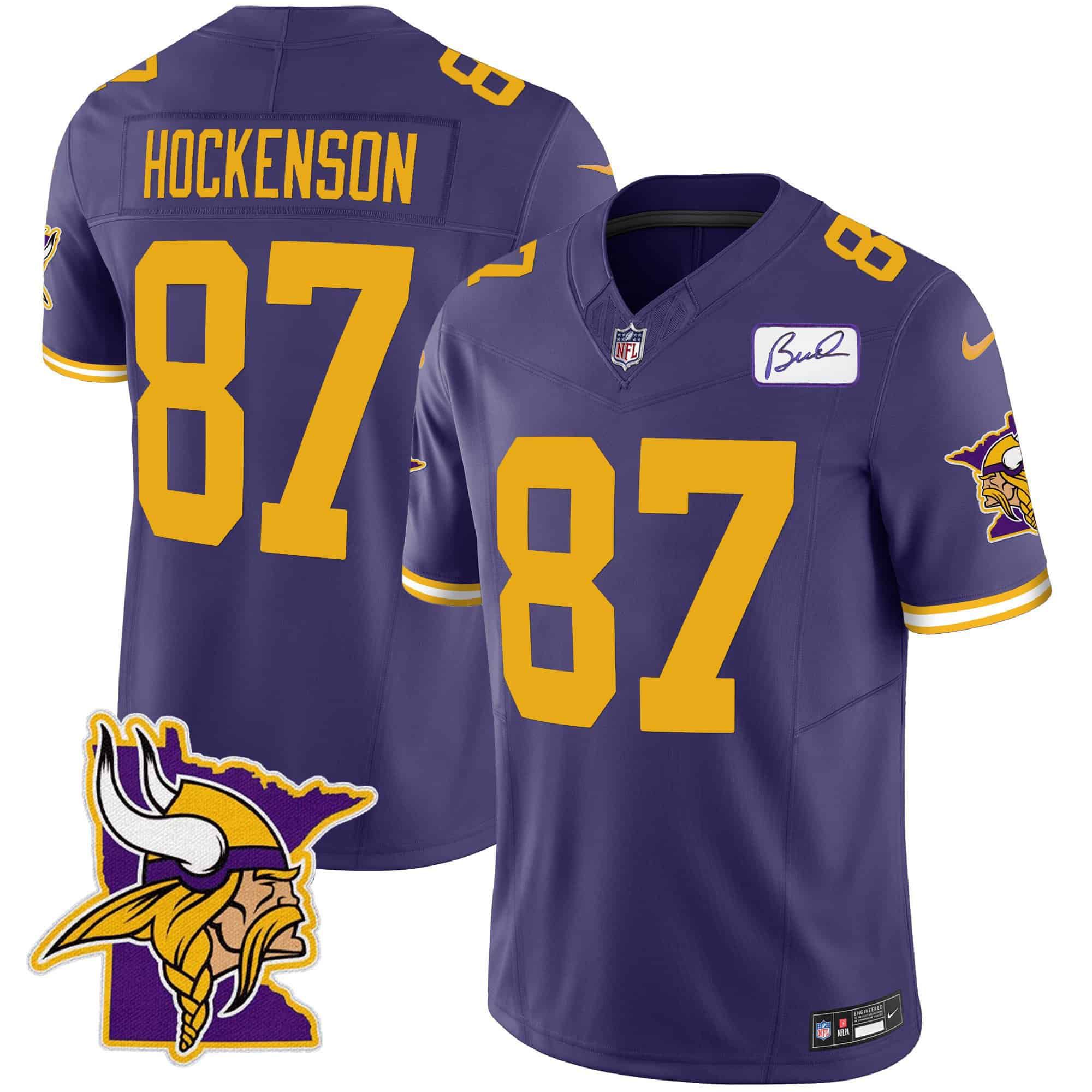 Men Minnesota Vikings #87 Hockenson Purple 2024 Nike Patch Classic Limited NFL Jersey style 2